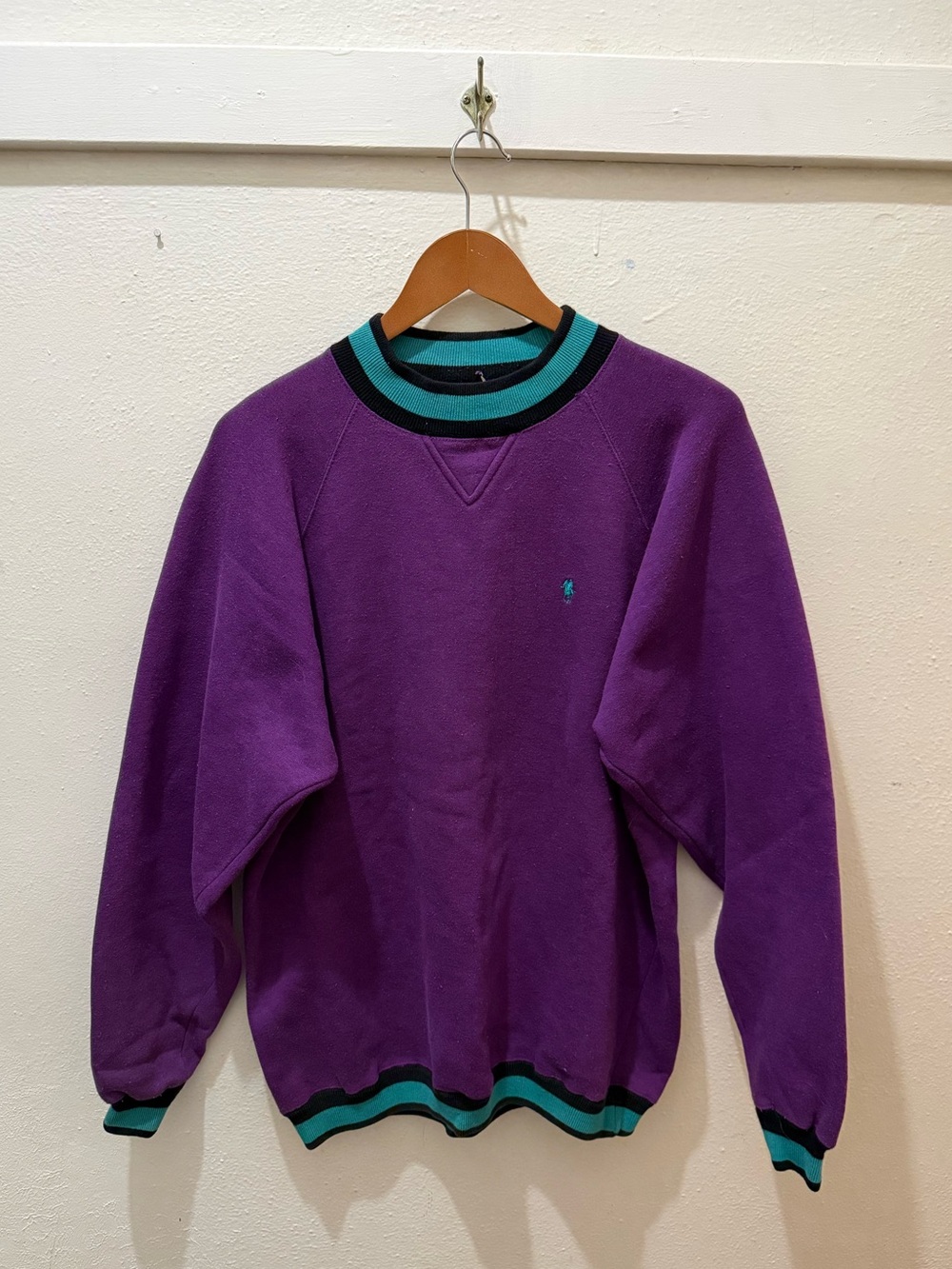 Vintage Ivanhoe Purple and Teal Striped Trim Crewneck Sweatshirt